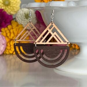 NWT Lightweight Laser Cut Wooden Geometric Earrings